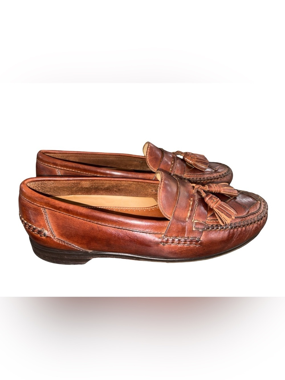 Johnston & Murphy Brown Leather Tassel Loafers Men’s Size 12M Woven Detail - Picture 10 of 10